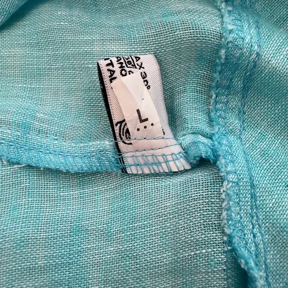 SARTORIA SARACENA ~ Chic Turquoise Wrap Around Sleeveless High Low Linen Dress - Picture 3 of 11